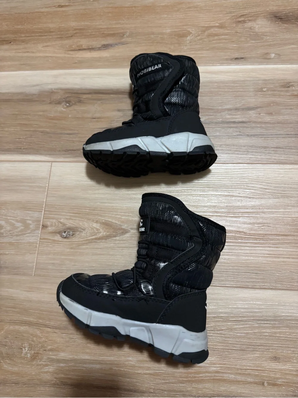 Hobibear Kids Waterproof Snow Boots Faux Fur Lined Black Gray 10.5, fits 9.